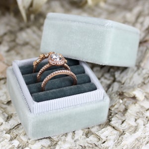 Three Ring Box, Triple Ring Box, Gray Ring Box, Velvet Ring Box, Triple ...