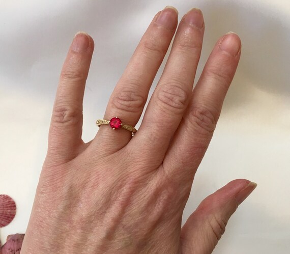 Ruby Ring Solitaire Brilliant Cut Bright Pink Gem… - image 5