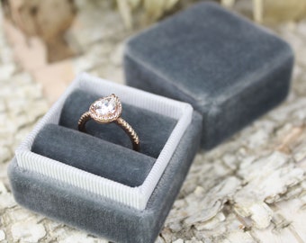 Velvet Ring Box, Charcoal Ring Box, Wedding Gift, Wedding Ring Box, Ring Storage, Gray Ring Box, Ring Bearer Box, Proposal Ring Box