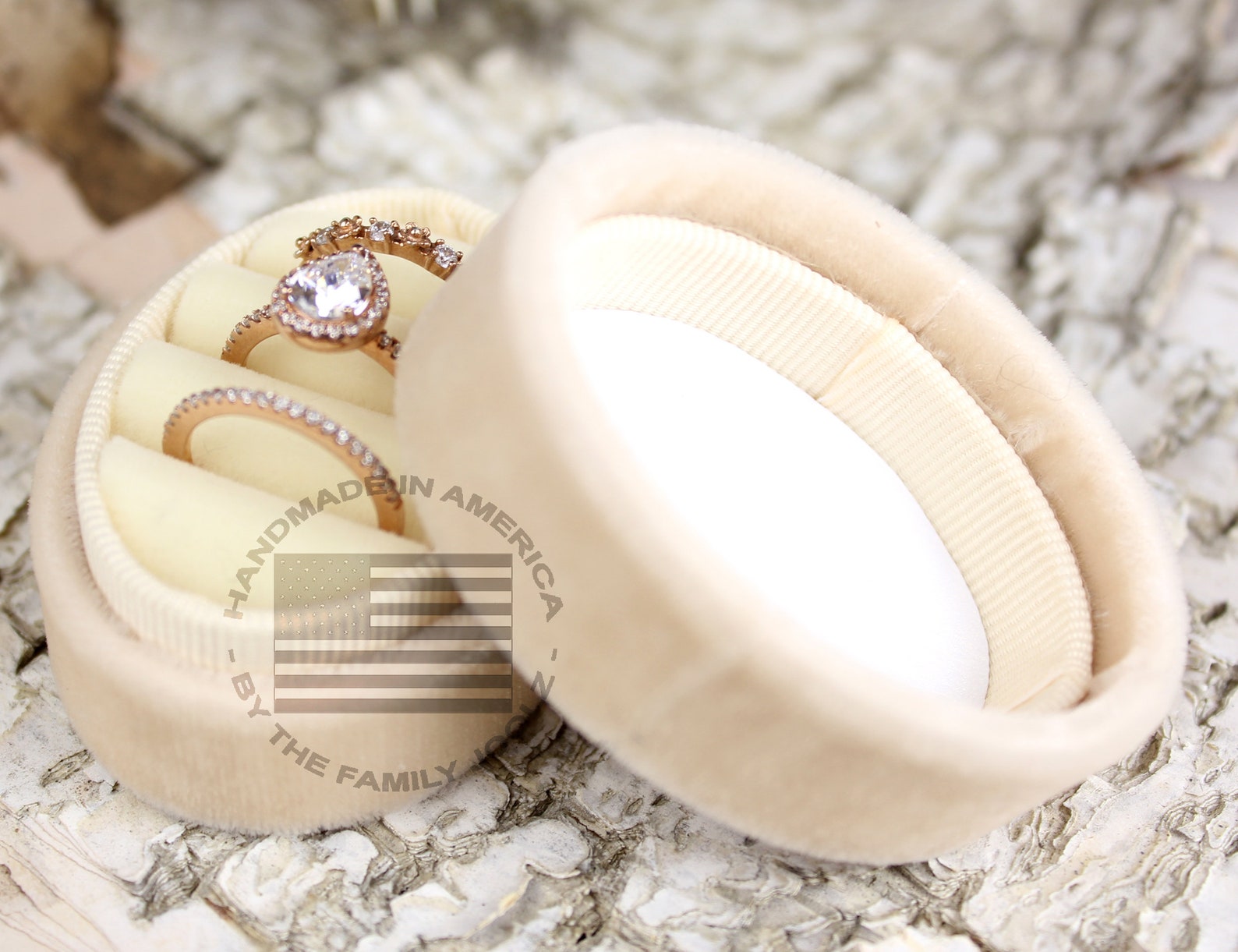 Three Ring Box, Oval Ring Box, Velvet Ring Box, Wedding Ring Box