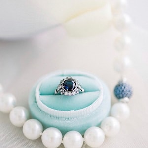 Light Blue Oval Ring Box with Pearls by The Family Joolz