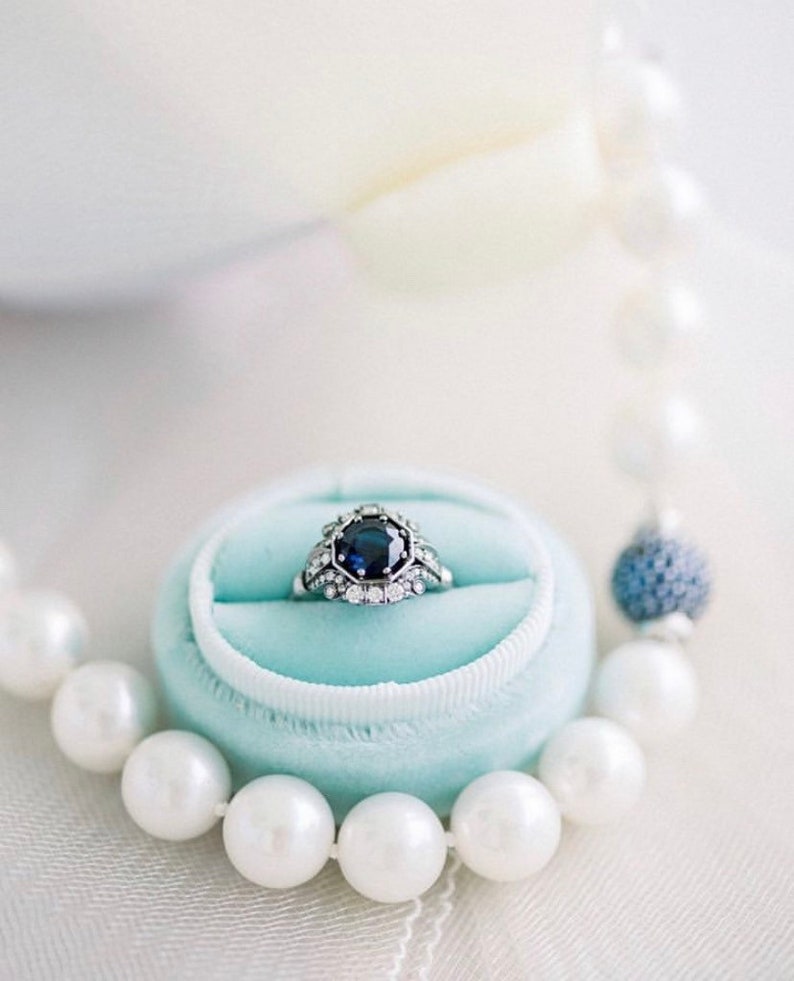 Light Blue Oval Ring Box with Pearls by The Family Joolz