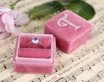 Ring Box, Wedding Ring Box, Engagement Ring Box, Proposal Ring Box, Rose Ring Box, Pink Ring Box,  Old Rose Velvet Ring Box