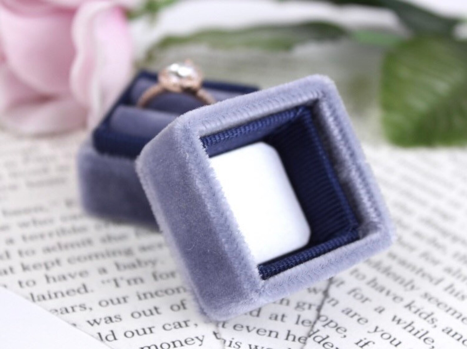 Vintage Ring Box Blue Velvet Ring Box Engagement Ring Box Etsy