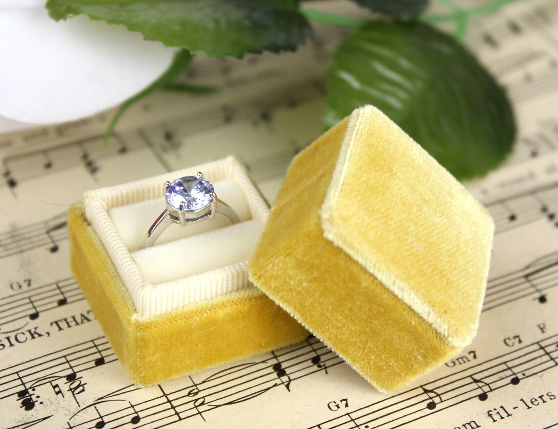 Yellow Velvet Ring Box Wedding Ring Box Engagement Ring Box Etsy
