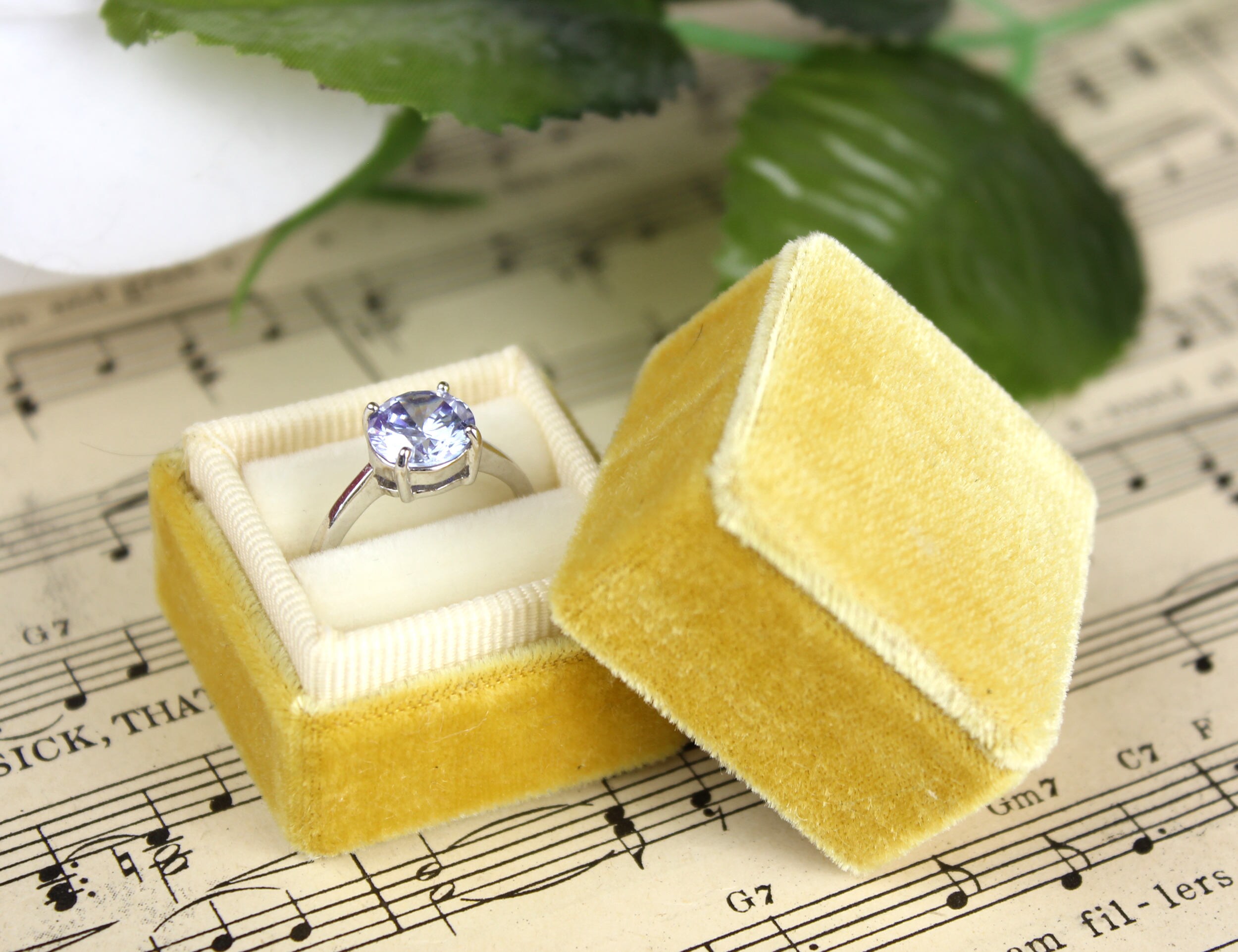 Yellow Velvet Ring Box Wedding Ring Box Engagement Ring Box Etsy