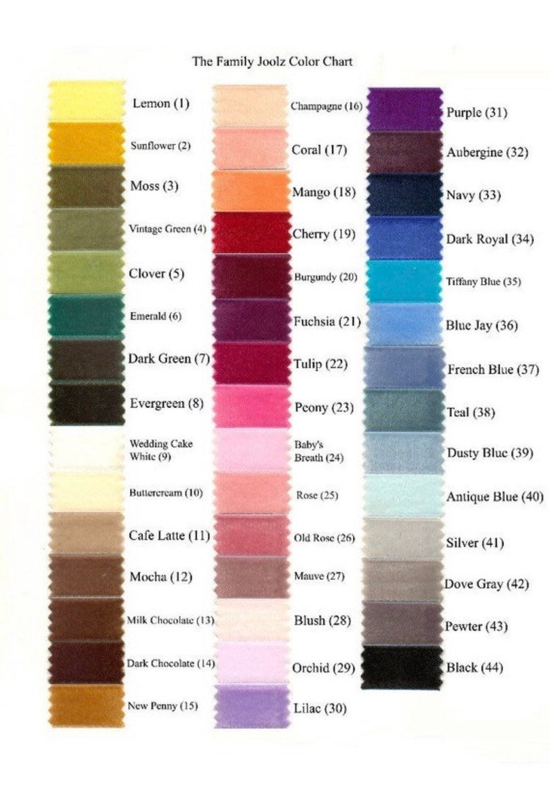 The Family Joolz Velvet Color Chart