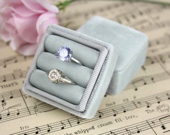 Gray Velvet Double Ring Box, Wedding Keepsake