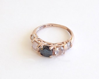 Blue Diamond, Morganite and White Diamond Ring