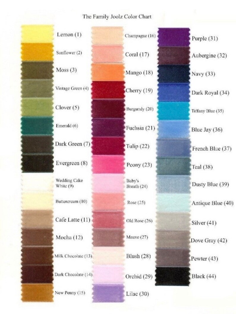 The Family Joolz custom velvet color chart