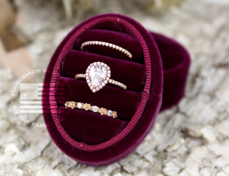 Three Ring Box Oval Ring Box Velvet Ring Box Wedding Ring - Etsy