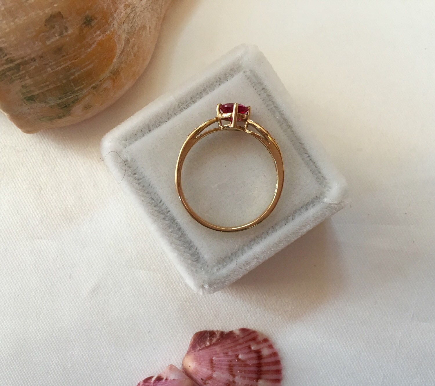 Ruby Ring Solitaire Brilliant Cut Bright Pink Gem in Yellow Gold With ...