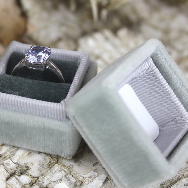 Wedding Ring Box, Velvet Ring Box, Vintage Ring Box, Gray Ring Box, Bridal Gift, Ombre Gray Ring Box, Silver Ring Box