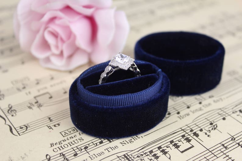 Velvet Ring Box Proposal Ring Box Ring Box Blue Ring Box Engagement Ring Box Navy Ring Box
