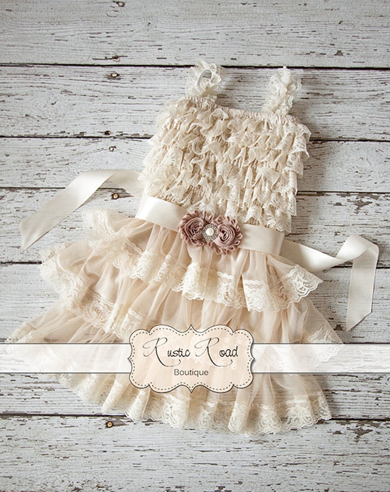 Vintage Ruffled Ivory Flower Girl Dresses