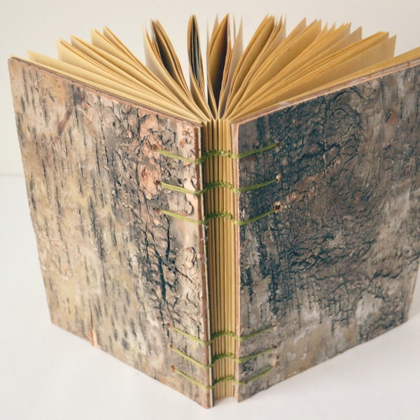 Handmade Wood Journal/Eco Friendly Wooden Notebook/Guest Book With Birch Bark Covers/ Coptic stitch Wooden Book/ Hand Bound Journal