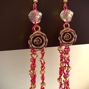 Hot Pink and Gold Rose Earrings