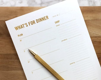 Gold Meal Planning Notepad // Weekly Meal Planner with Tear-off Grocery List & Refrigerator Magnet // gift for her, gift for mom