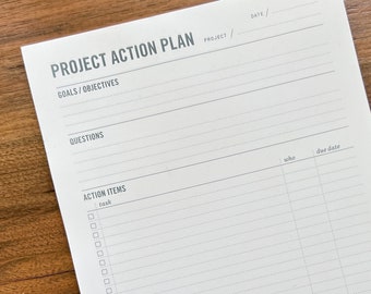 Project Planner Pad - Planning Notepad with Goals, Action Items, & Notes - 7x 10" - School supplies, office supplies, productivity