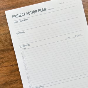 Project Planner Pad - Planning Notepad with Goals, Action Items, & Notes - 7x 10" - School supplies, office supplies, productivity