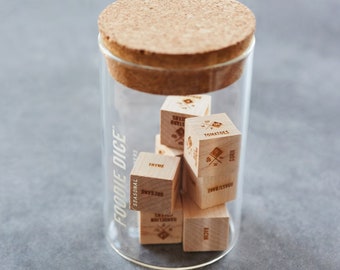 Foodie Dice® Seasonal Dinners Tumbler // Laser engraved wood dice for cooking ideas // Cooking gift, foodie gift, gifts for her