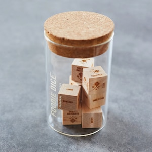 Foodie Dice® Seasonal Dinners Tumbler // Laser engraved wood dice for cooking ideas // Cooking gift, foodie gift, gifts for her image 1