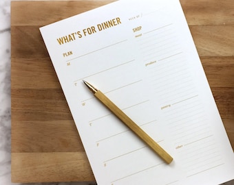 Gold Meal Planning Notepad / Weekly Meal Planner with Tear-off Grocery List & Refrigerator Magnet / Mother's Day Gift, for her, hostess gift