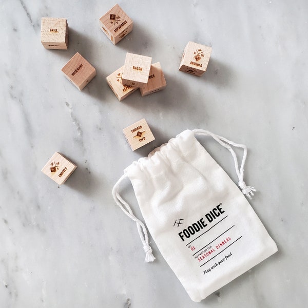 Foodie Dice Seasonal Dinners Pouch (Original Edition) // Laser engraved dice for cooking ideas / Foodie gift, cooking gift, dinner dice