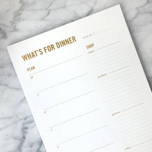 Gold Meal Planning Notepad // Weekly Meal Planner with Tear-off Grocery List & Refrigerator Magnet // gift for her, gift for mom image 2