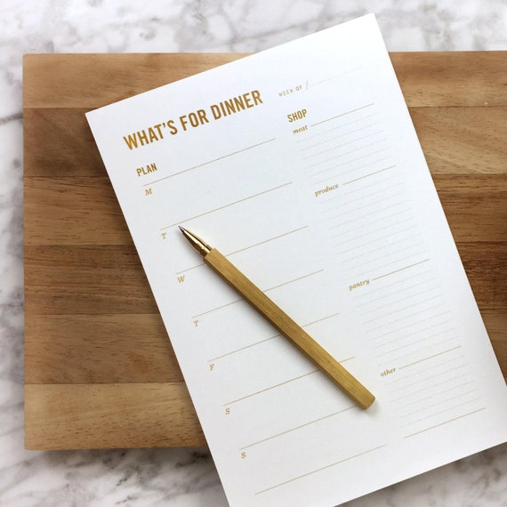 Gold Meal Planning Notepad // Weekly Meal Planner with Tear-off Grocery List & Refrigerator Magnet / gift for her, gift for mom