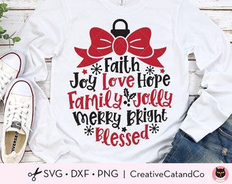 Christmas Ornament SVG Faith Hope Love Joy Family Blessed Christmas Ornament with Words Letters Text Svg Dxf Png Cut Files Cricut Clipart