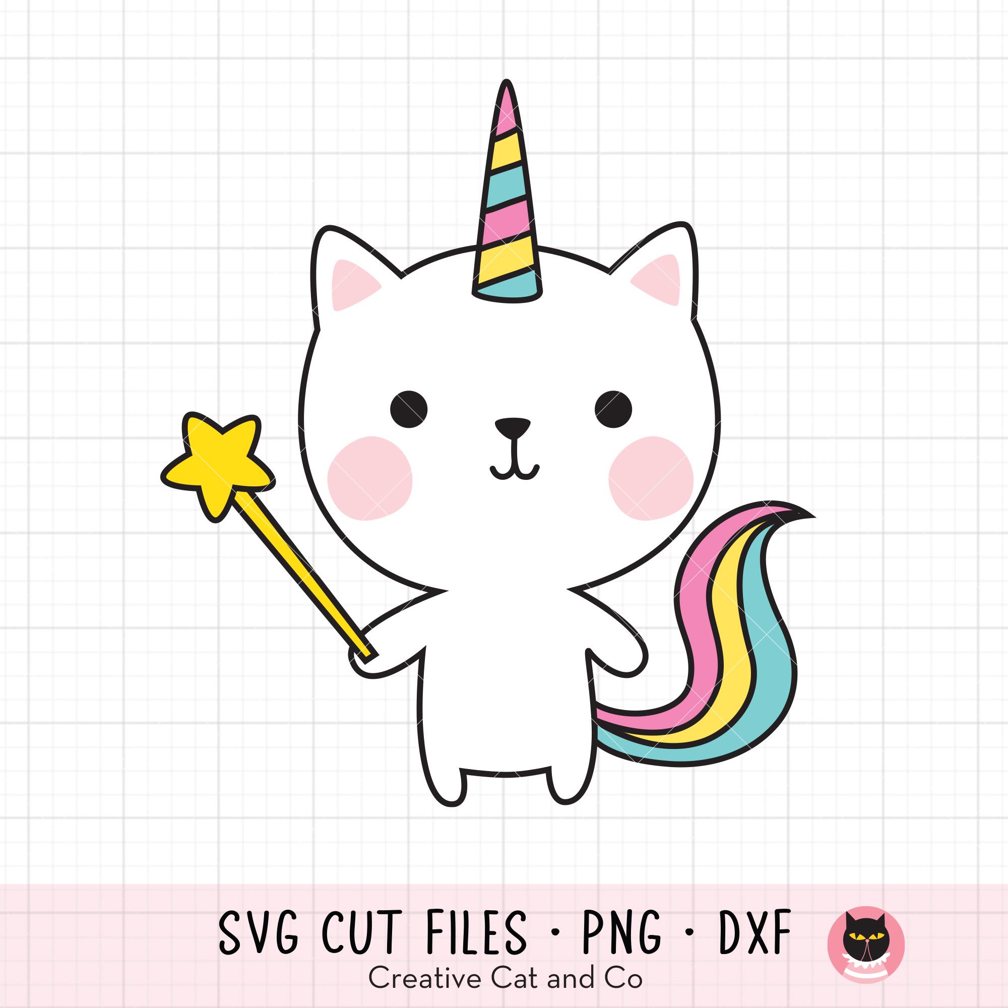 Cat Unicorn With Magic Wand SVG PNG DXF Clipart | Cute Hand Drawn
