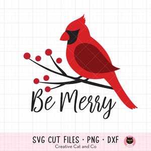 Kardinal SVG DXF Rot Frohe Weihnachten Kardinal Vogel auf einem Ast svg dxf Schnittdatei für Cricut und Silhouette Clipart