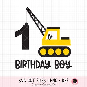 1 Geburtstag Junge geschnitten Datei - Bauarbeiter, Kran, LKW, Baumeister, Traktor, Junge Shirt Design, Sublimation, Dxf, Cut Files