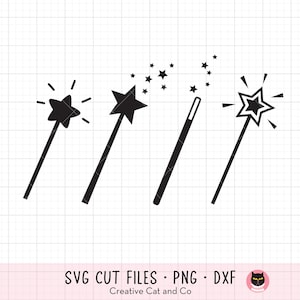 Magic Wand SVG PNG - Wishing Wands & Stars Silhouette Clipart, Make a Wish, Fairy Wand, Enchanting Rod, Wizard Stick, Cricut Cut File, DXF