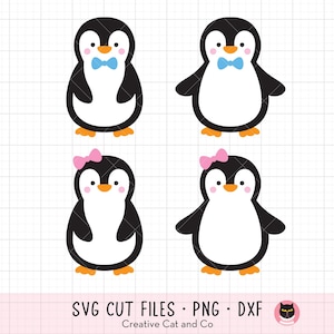 Pingüino SVG, PNG, DXF - Lindo marco de monograma de pingüino bebé, archivo de corte para Cricut y Silhouette, clipart de animales de invierno para niño y niña