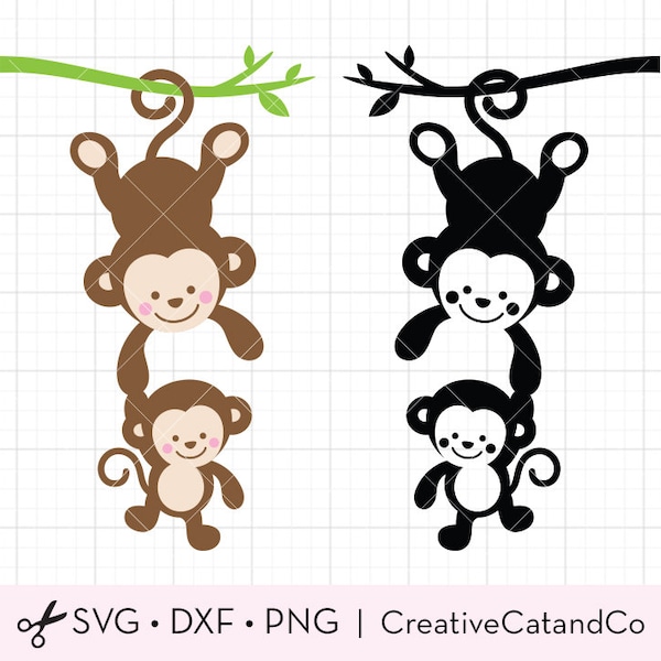 Monkey SVG DXF, Monkey Mom and Baby, Monkey Silhouette, Mama and Baby Monkey Mother’s Day, Cute Monkey svg dxf Cut File