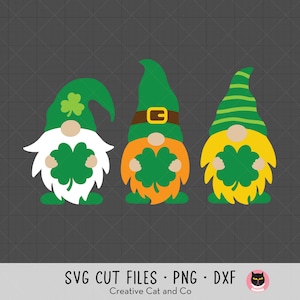 St Patricks Day Gnomes SVG PNG Irish Gnomes with Shamrock Leprechaun Gnome with Clover St Patricks Day T Shirt Design Svg Dxf Cut Files