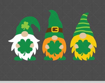St Patricks Day Gnomes SVG PNG Irish Gnomes with Shamrock Leprechaun Gnome with Clover St Patricks Day T Shirt Design Svg Dxf Cut Files