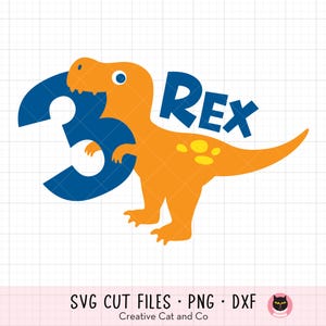Tres Rex SVG, 3 Rex Svg, 3.er cumpleaños Svg, T Rex Dinosaurio Bebé de tres años Cumpleaños Camiseta SVG DXF Archivos de corte para Cricut