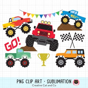 Monster Truck PNG Clipart, Off Road Truck Clip Art, Kid Children Big Truck Cartoon, Racing Truck Illustration, Big Wheel Truck Bundle