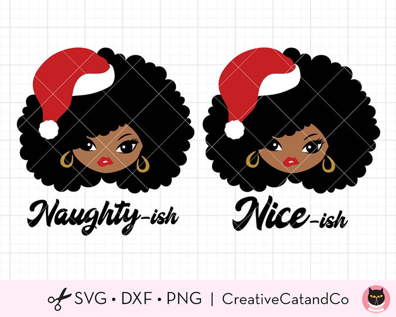 Download Christmas Black Afro Girl with Santa Hat SVG Clipart Cute ...