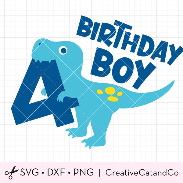 4 ans Birthday Boy Dinosaur SVG, Boy 4th Birthday, T-Rex Dinosaur Birthday Boy, Four Rex Svg Cut File Dxf Png Sublimation Shirt Design