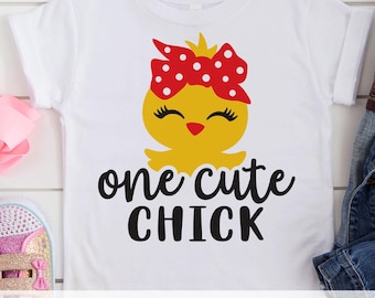 One Cute Chick Svg Png, Girl Easter Svg, Easter Chick Svg, Baby Chicken with Bow, Kid Easter, Shirt Design, Svg, Dxf, Png, Cut File, Cricut