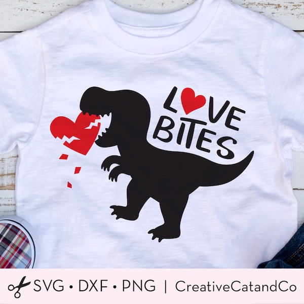 Valentine Love Bites Svg, T Rex Dinosaur, Funny Valentines’ Day, Kid, Boy, Shirt Design, Svg File for Cricut, Dxf, Png, Cut Files