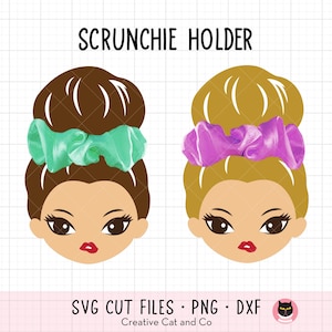 Bun Mädchen Haargummi Halter SVG Braunes und blondes Haar Mädchen Messy Bun Haargummi Halter Vorlage Mädchen Geburtstag Party Favor Cut Dateien PNG