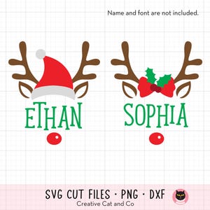 Rendier SVG DXF kerst rendier gezicht met kerstmuts schattig Rudolf Red Nose Reindeer gezicht jongen en meisje svg dxf-bestanden voor Cricut Silhouette