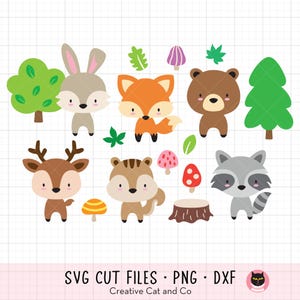 Ensemble d'animaux sauvages, animaux de la forêt, Svg, Png, animaux de la forêt, ours, renard, cerf, bestiole, raton laveur, lapin, écureuil, Svg, couper des fichiers, des cliparts