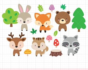 Baby Wild Animals SVG PNG DXF Clipart Bundle | Cute Woodland Critters Bear, Fox, Rabbit, Raccoon, Deer and Squirrel | Cut File