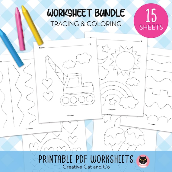 Tracing Worksheets Bundle PDF | Preschool Tracing & Coloring Pages | Printable Activities for Kids | US Letter and A4 Pages
